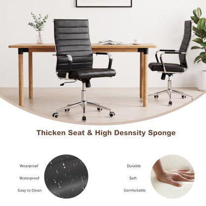 Okeysen Black Conference Room Chairs, Modern Ergonomic PU Leather Office Desk Chair Ribbed for Office, High Back Executive Swivel Rolling Task Chair for Home - color: Black-ribbed