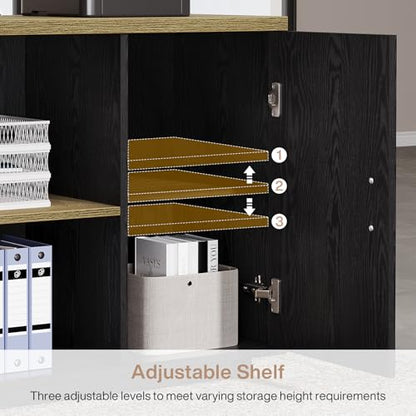 Tribesigns 85.8-Inch L-Shaped Executive Desk, Extra Large Home Office Desk - color: Light Brown & Black