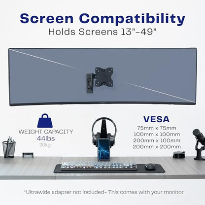 VIVO Black Single Ultrawide Wall Mount, Up to 49 in Screens, MOUNT-VW06 - color: Black, size: 75x75mm to 200x200mm VESA
