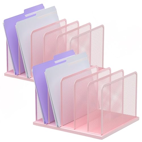 Kuntine.B 5-Section Upright Desk File Organizer Pink 2 Pack | Vertical, Mesh, Metal, Assembly, Stability, Sturdiness, Organization, Standing - color: Pink, size: 2 Pack 5-Section