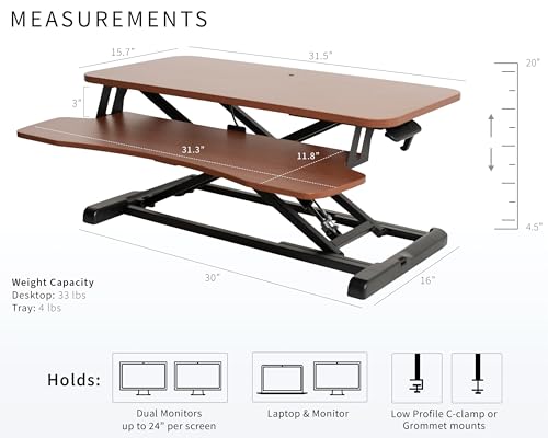 VIVO Dark Walnut 32 in Standing Desk Converter, DESK-V000KA - color: Dark Walnut, size: 32"
