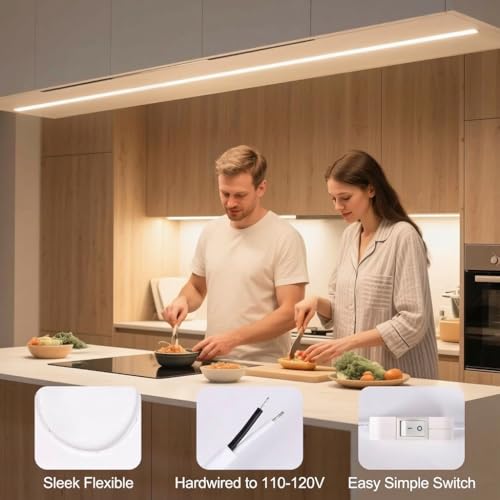cambk 96inch Hardwired Under Cabinet Lighting for Kitchen, 6000K White Wired Undercounter Waterproof Led Strip Lights, Luces para Cocina Bajo Gabinete Under Shelf Lights - size: 96in