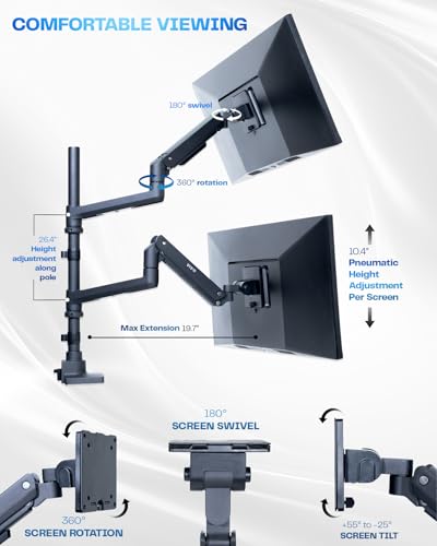 VIVO Pneumatic Arm Dual Ultrawide Monitor Extra Tall Desk Mount for Up to 49 inch Screens, Heavy Duty Clamp, Holds 2 Ultra Wides Up to 44 lbs, Black, STAND-V120K - size: Dual Mount, style: Desk Mount
