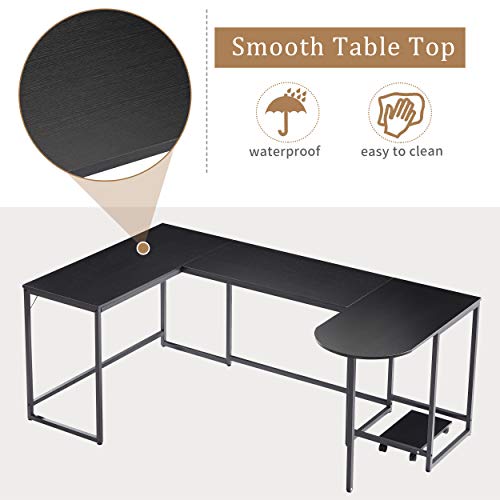 U-Shaped Computer Desk, Industrial Corner Writing Desk with CPU Stand, Gaming Table Workstation Desk for Home Office for Adults Black