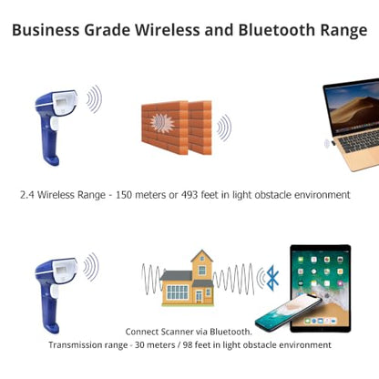 ScanAvenger 1D and 2D Portable Wireless Bluetooth Barcode Scanner: 3-in-1 - Cordless, Rechargeable Scan Gun for Inventory Management - Wireless, Handheld, USB Bar Code/QR Code Reader - Hand Scanner - style: 1D&2D With Replaceable Battery & No Next Gen Sta