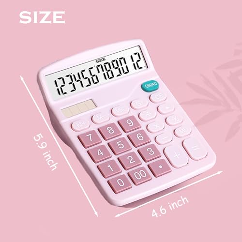 Calculator, 12 Digit Large LCD Display and Sensitive Button, Solar Battery Dual Power Office Calculator, Pink (2 PCS) - style: Pink （2PCS)