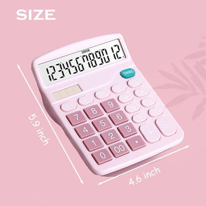 Calculator, 12 Digit Large LCD Display and Sensitive Button, Solar Battery Dual Power Office Calculator, Pink (2 PCS) - style: Pink （2PCS)