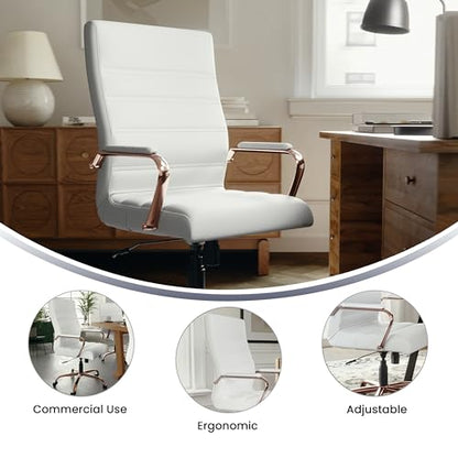 Flash Furniture LeatherSoft Executive Office Chair, White/Rose Gold | 360° Swivel, Height Adjustable, Commercial Grade - color: White Leathersoft/Rose Gold Frame