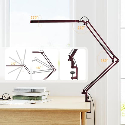 SKYLEO Desk Lamp - LED Desk Light - 5 Color Modes X 11 Brightness Levels - Adjustable Swing Arm - Timmer & Memory Function - 12W Lamp for Desk - Red - style: Red swing arm