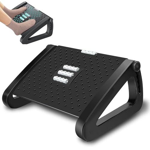 Foot Rest Under Desk Office, Six Heights Adjustable Foot Rest with Massage Roller for Leg Rests for Home,Office-Black