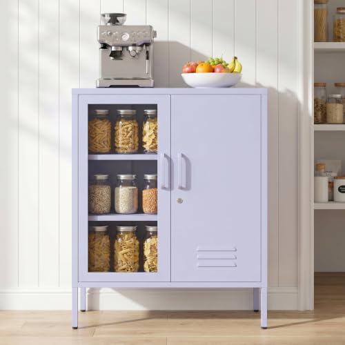 33" Tall Lockable Metal Storage Cabinet with Adjustable Shelves,2 Door Home Freestanding Locker Metal Pantry Cabinet for Living Room,Office,Dining Room,Purple Size: 33" H x 29.5" W x 13.8" D - color: Purple, style: 33"H-Locker-BT