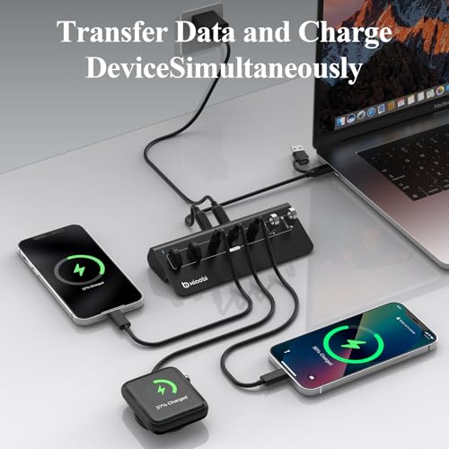 USB-C Hub,10Gbps USB Splitter with 4*USB-A and 3*USB-C Ports(Black) - color: Black
