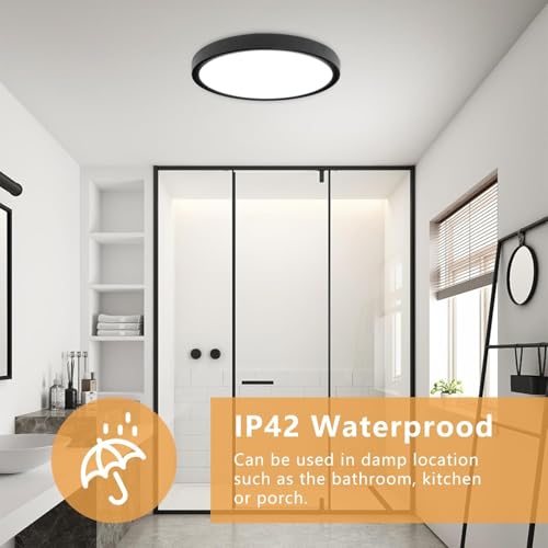 6PK 15.8 Inch Led Ceiling Light Flush Mount, 34W, 3060LM, 3000K/4000K/6000K CCT Selectable Super Slim LED Ceiling Light, Close to Ceiling Round Flat Panel Light for Hallway, Bedroom,Kitchen ect - color: Black