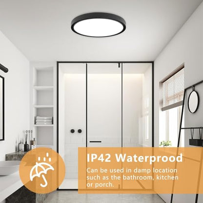 6PK 15.8 Inch Led Ceiling Light Flush Mount, 34W, 3060LM, 3000K/4000K/6000K CCT Selectable Super Slim LED Ceiling Light, Close to Ceiling Round Flat Panel Light for Hallway, Bedroom,Kitchen ect - color: Black