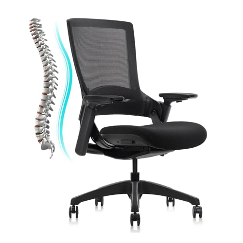 CLATINA Swivel Executive Chair, Adjustable Ergonomic Computer Chair with 3D Armrest and Lumbar Support, Mesh Backrest Task Chair for Home Office Conference Room - color: Black-mesh, size: 1 pack-No headrest