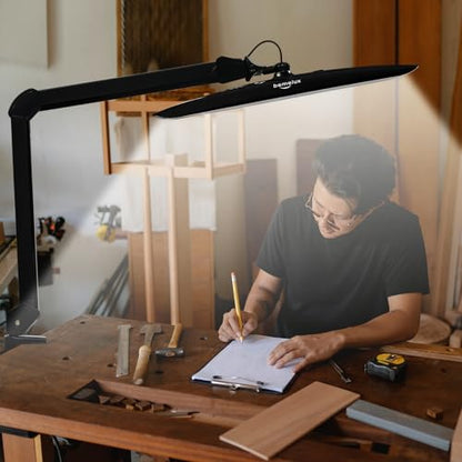 20-Inch LED Desk Lamp with Clamp, 24W 2200LM, Protected Arm, Black | 117 SMD LEDs deliver eye-caring daylight illumination with 4 brightness levels and reinforced dual metal arms - size: BLACK-NonCCT-Protective
