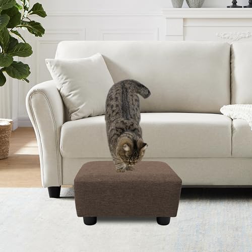 CAROLMADE Small Foot Stool Ottoman Footstool with Legs Under Desk Footrest for Living Room Bedroom and Office,Linen-Brown - color: Brown, size: 11"d X 15.4"w X 8.3"h