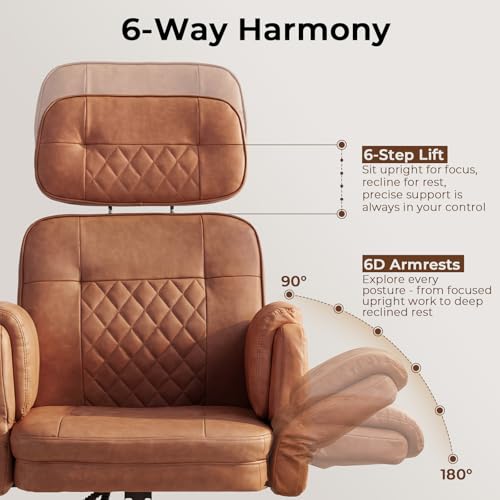 Big and Tall Ergonomic Office Chair, Criss Cross Desk Chair with Pivot Arms | High Back Executive Leather Chair with Spring Seat, Wide Computer Gaming Chair for Home, Makeup & Bedroom, Brown, 49.6”H×22”W - color: Brown, size: 49.6”H×22”W