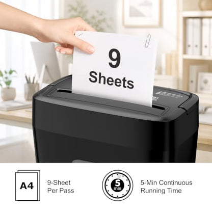 Bonsaii 9-Sheet Crosscut Paper Shredder for Home, P-4 Security Level