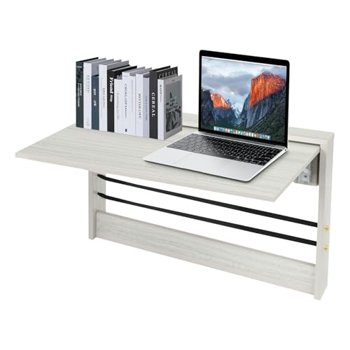 24.8"x16.3" Wall Mounted Folding Table, Wall Desk Fold Down for Small Spaces, Functional Hanging Desk, Floating Desk for Home Office Kitchen Bar(Light Gray)