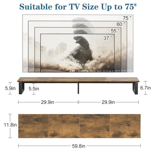 aboxoo 59" Large TV Riser Stand for 32-75 Inch TV, TV Shelf with Steel Legs - color: Brown, size: 59 inch