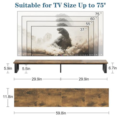 aboxoo 59" Large TV Riser Stand for 32-75 Inch TV, TV Shelf with Steel Legs - color: Brown, size: 59 inch