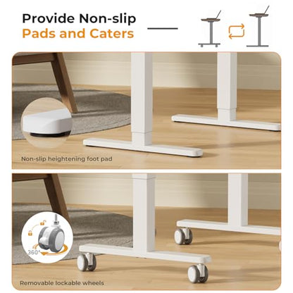 JOY worker Electric Glass Standing Desk, 40" Small Drafting Table on Wheels - color: White Glass, size: 40" * 20"