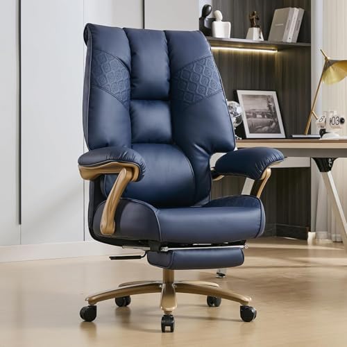 EXCEBET Big and Tall Executive Office Chair with Footrest, 400LBS Capacity Ergonomic High-Back Desk Office Chair with Lumbar Support, Padded Armrests & Thick Cushion, Blue PU Leather Chairs - color: Blue