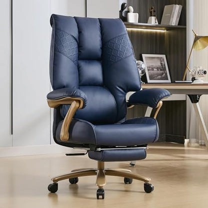 EXCEBET Big and Tall Executive Office Chair with Footrest, 400LBS Capacity Ergonomic High-Back Desk Office Chair with Lumbar Support, Padded Armrests & Thick Cushion, Blue PU Leather Chairs - color: Blue