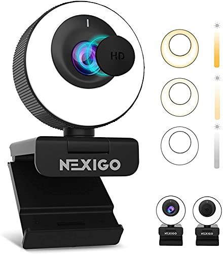 NexiGo N620E Webcam with Light, 1080P 60FPS AutoFocus, ePTZ 2X Digital Zoom, Plug and Play, [Software Included], FHD Streaming Web Camera, Dual Stereo Mics, for Zoom Skype Teams, PC Mac Laptop Desktop - style: Webcam with Light