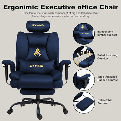 Symino Ergonomic Gaming Chair with Footrest & 155° Recline - color: Dark Blue