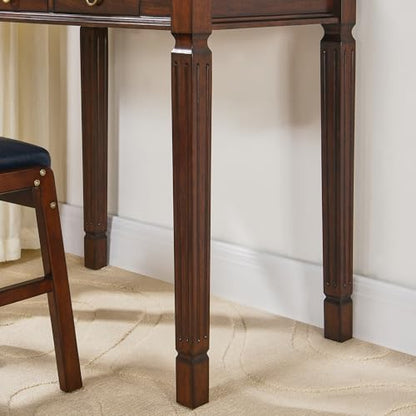 Wood Writing Desk with 2 Drawers, Small Vanity Desk, Cherry Walnut - size: 31.5"W
