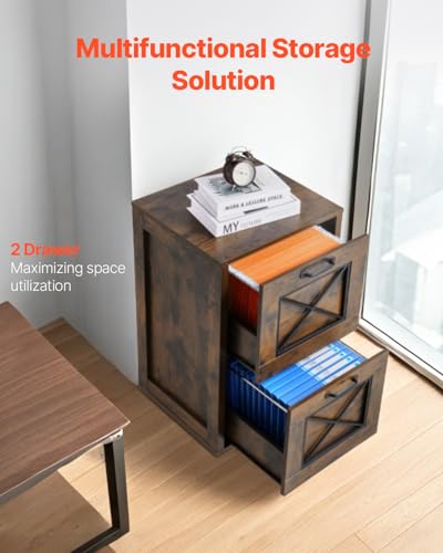 VEVOR 2 Drawer File Cabinet, Vertical Filing Storage Cabinets for Home Office, Heavy-Duty Cabinet with 2-Level Adjustable Hanging Rod, for A4/Letter/Legal Size File, Easy to Assemble (Honey Brown) - style: 2 Drawers