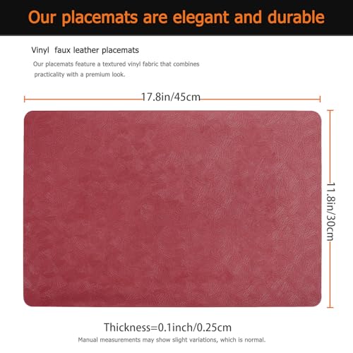 Red Plastic Vinyl Placemats Set of 12, Waterproof Heat Resistant Table Mats,Faux Leather Wipeable Washable Easy Clean Non-Slip Place Mats for Indoor Outdoor(12,Red) - color: Red