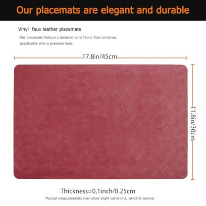 Red Plastic Vinyl Placemats Set of 12, Waterproof Heat Resistant Table Mats,Faux Leather Wipeable Washable Easy Clean Non-Slip Place Mats for Indoor Outdoor(12,Red) - color: Red