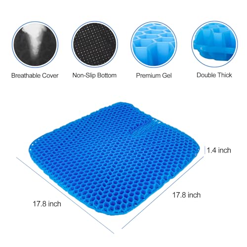 Large Gel Seat Cushion for Long Sitting With Non-Slip Cover,Soft & Breathable,Chair Cushion,Car seat Cushion,Office seat Cushion,Seat Cushion for Desk Chair,Wheelchair Cushion (Blue, Large Size) - size: Large Size