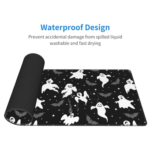 Gothic Ghost Bat Desk Mat, XL Mouse Pad, 31.5 x 11.8 Inch - color: Cute Halloween Ghost Bat Stars