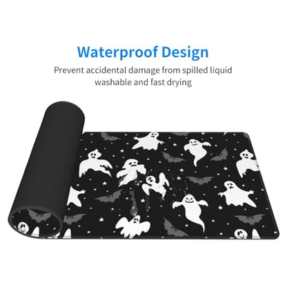 Gothic Ghost Bat Desk Mat, XL Mouse Pad, 31.5 x 11.8 Inch - color: Cute Halloween Ghost Bat Stars