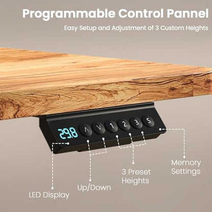 Kingant Standing Desk with Dual Drawers,Electric Height Adjustable 48"x 30" - color: Light Rustic Brown, size: 48" x 30"