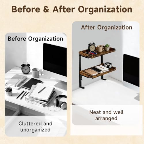 Clamp on Desk Shelf, 2-Tier 17" Office Desk Shelves Organizer (Brown) - color: Brown