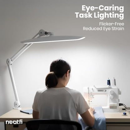 Neatfi LED Desk Lamp, 2200 Lumens, 24W, 20-Inch Wide Head (White) - color: White, size: Non-CCT with Clamp