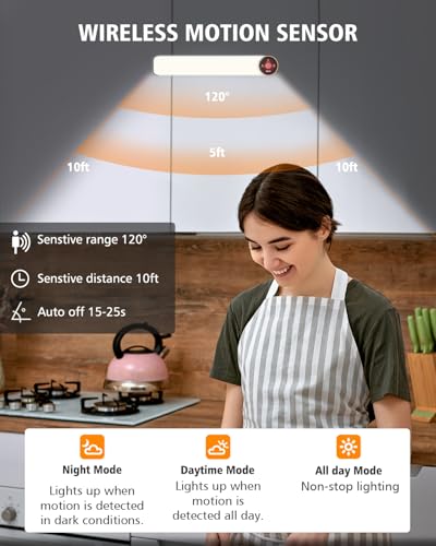 50 LED Motion Sensor Under Cabinet Lighting, 3-Color Dimmable, Rechargeable 1600mAh Battery, Digital Display, 10 Inch Wireless Closet Lighting for Kitchen & Indoor Use (5-Pack)