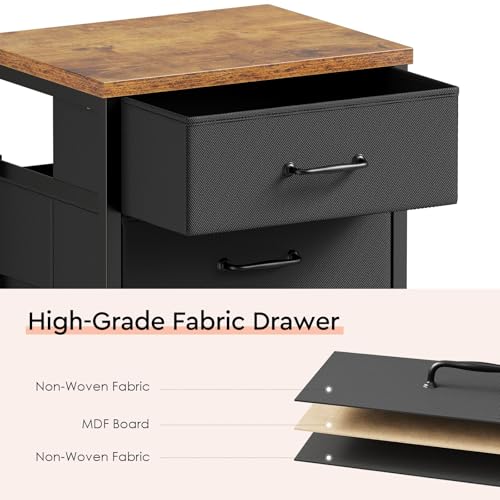 Maihail 3 Drawer File Cabinet with Wheels with Open Storage Shelf, Rustic Brown - color: Rustic Brown