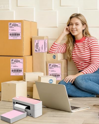 Phomemo 4x6 Thermal Label Printer Paper - 500 PCS Pink 4"x6" Labels Roll Shipping Supplies Labels - Water/Oilproof Stickers - Permanent Adhesive Thermal Shipping Label for Ship Packages - color: Pale Pink, size: 4x6*500