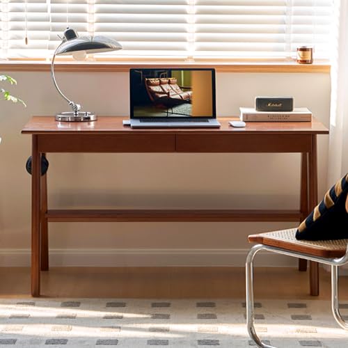 100% Solid Rubber Wood Desk Home Office Desk Mid Century Modern Writing Computer Desk with Drawer for Home Office 47" - color: Teak-rubberwood, size: 47.24"W