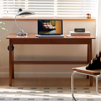 100% Solid Rubber Wood Desk Home Office Desk Mid Century Modern Writing Computer Desk with Drawer for Home Office 47" - color: Teak-rubberwood, size: 47.24"W