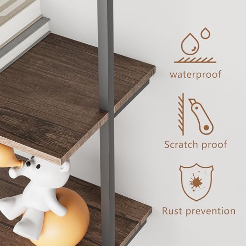 aboxoo Ladder Shelf 2PCS Open Bookshelf 5-Tier Wall-Mounted Wood Bookcase Rack Open Back Industrial Modern Plant Flower Stand Utility OrganizerMetal Frame Furniture Office Kitchen Bedroom (Brown) - color: Rustic Brown 5-tier, size: 2PCS