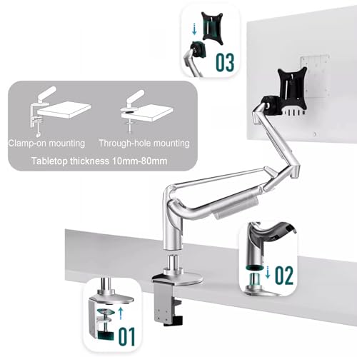 Single Monitor Desk Mount, Gas Spring Monitor Arm, Adjustable Height and Angle, with Clamp/Grommet Mounting Base, Support Max 34 Inch Computer Screen, Up to 10kg (E) - color: E