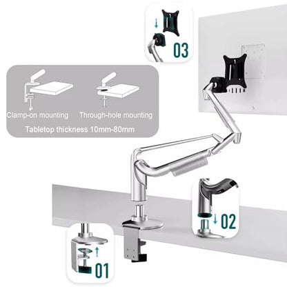Single Monitor Desk Mount, Gas Spring Monitor Arm, Adjustable Height and Angle, with Clamp/Grommet Mounting Base, Support Max 34 Inch Computer Screen, Up to 10kg (E) - color: E