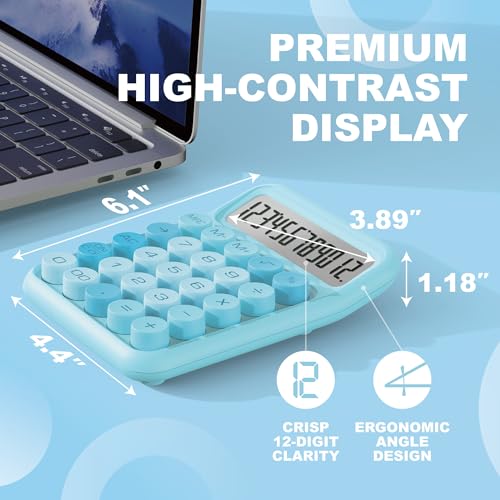 CATIGA Mechanical Switch Calculator, Blue Calculator with 12 Digit Large LCD Display & Big Buttons for Office Desk, Classroom Math, Back to School Supplies, Cute Aesthetic Desk Accessories - color: Blue